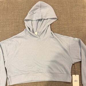 ALO Yoga Women's Light Blue Ribbed Hoodie
